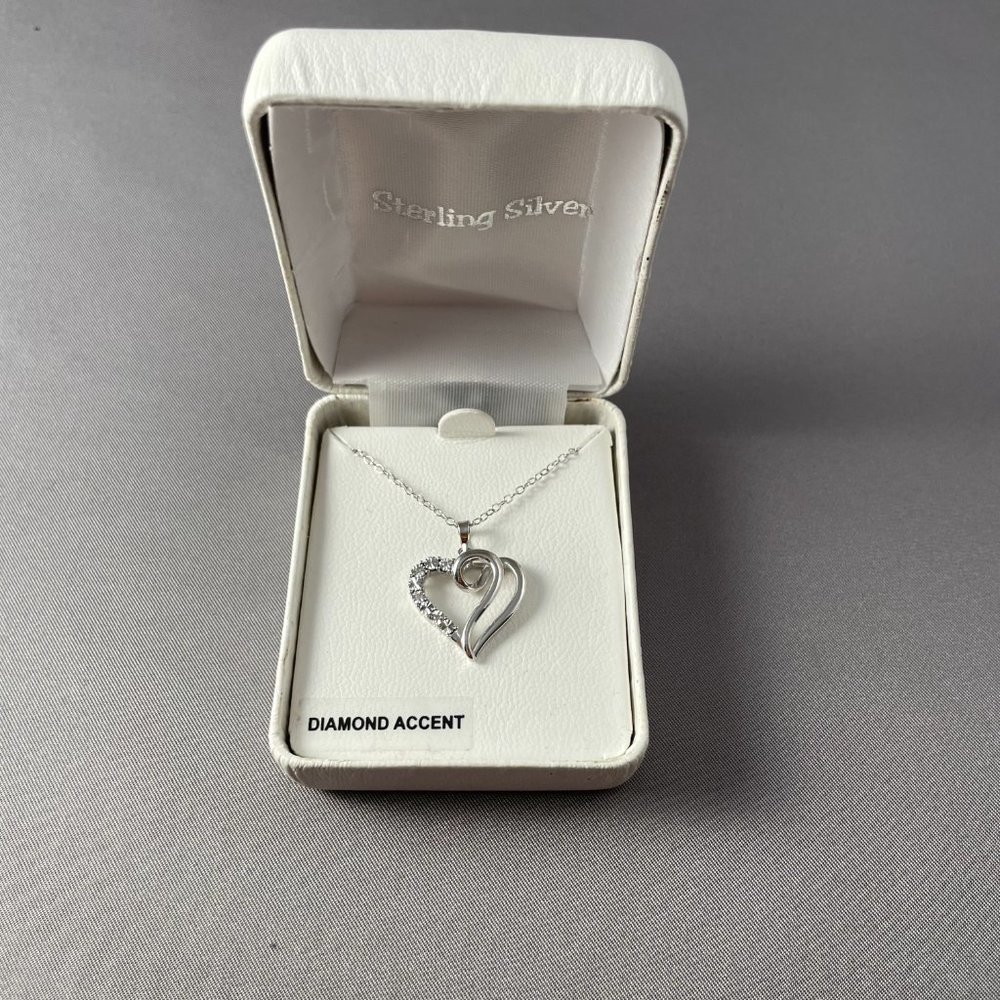 REEDS Sterling Silver Heart Pendant with Diamond Accent